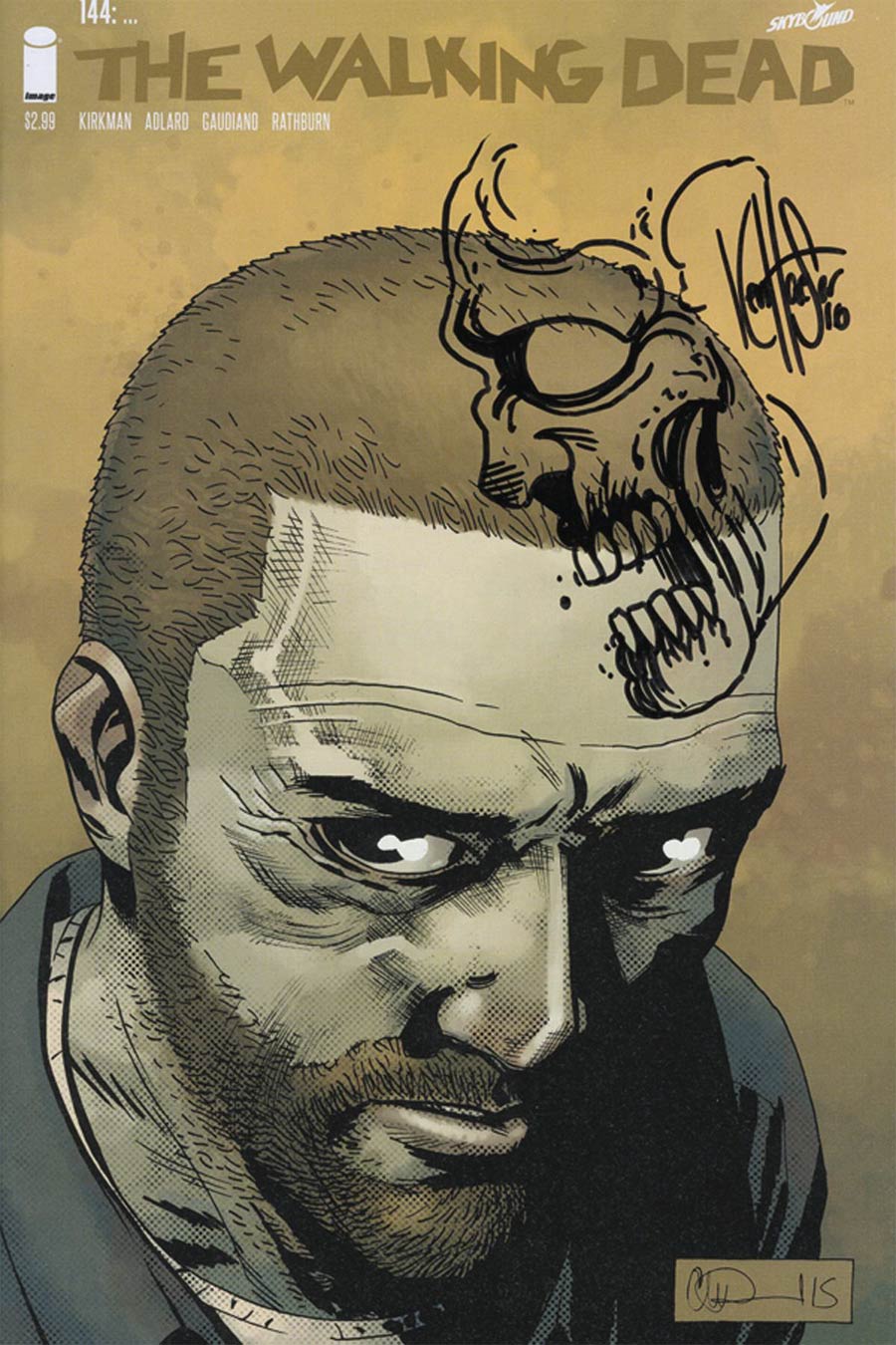 Walking Dead #144 Cover B DF Signed & Remarked With A Zombie Head Hand-Drawn Sketch By Ken Haeser