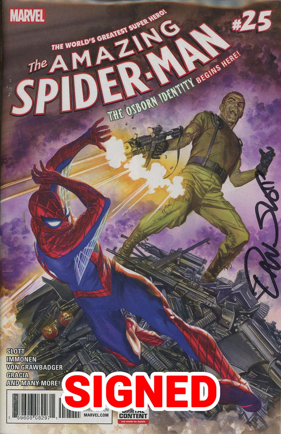 Amazing Spider-Man Vol 4 #25 Cover H Regular Alex Ross Cover Signed By Dan Slott