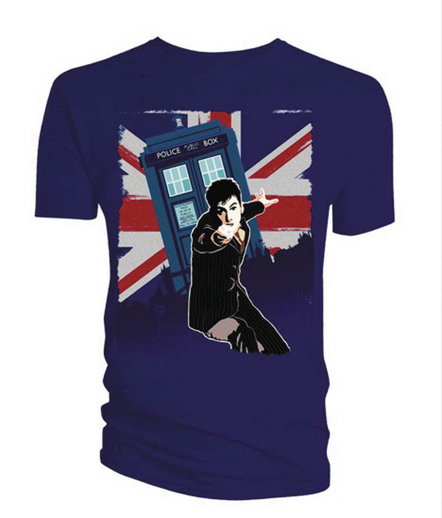 Doctor Who Tenth Doctor Union Jack Navy Blue T-Shirt Large
