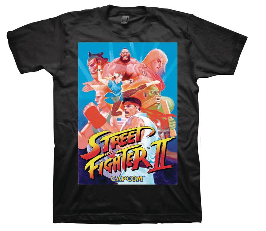 Street Fighter II Super Famicom Box Art Black T-Shirt Large