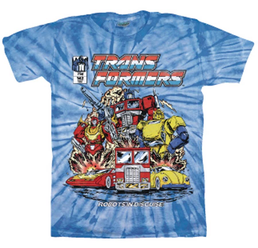 Transformers Comic Cover Blue Tie-Dye T-Shirt Large