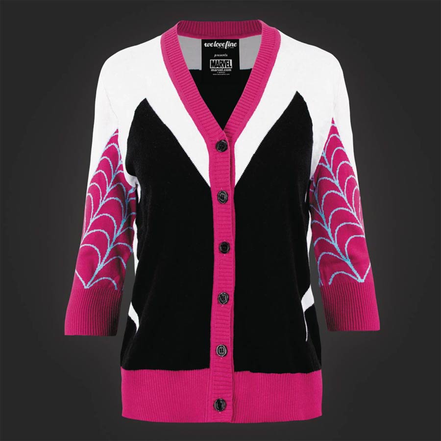 Marvel I Am Spider-Gwen 3/4 Sleeve Cardigan Sweater X-Large