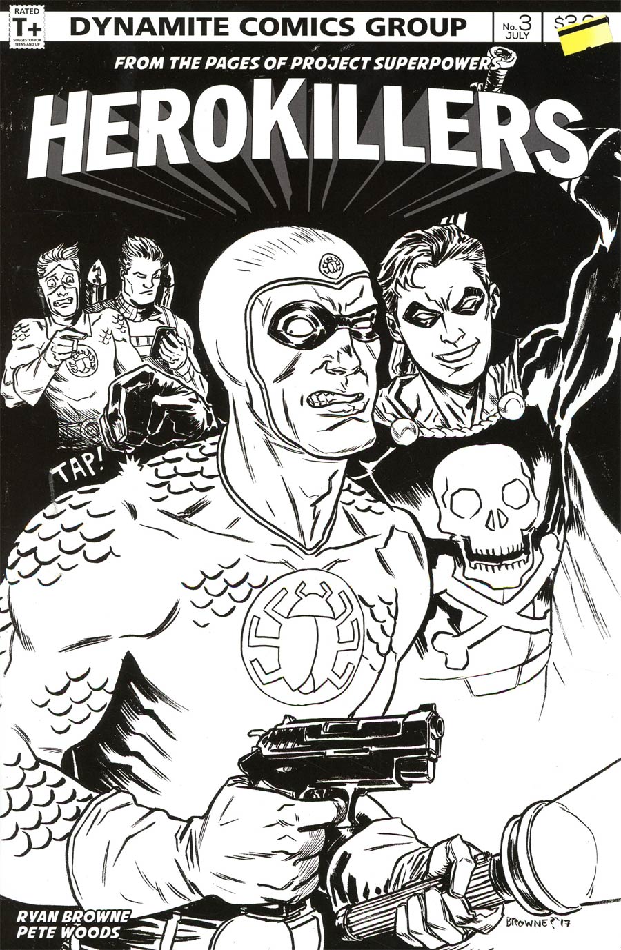 Project Superpowers Hero Killers #3 Cover C Incentive Ryan Browne Black & White Cover