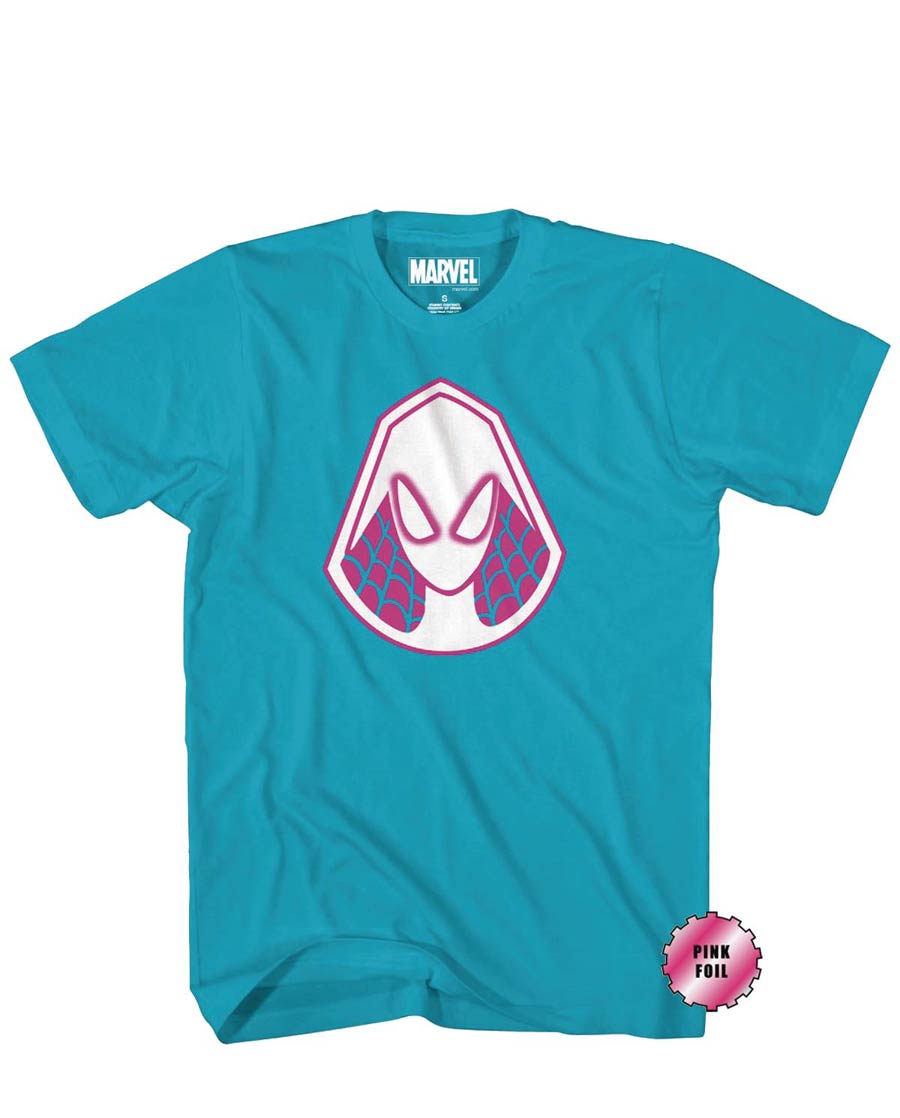 Marvel Gwen Hood Pink Foil Previews Exclusive Turquoise T-Shirt Large