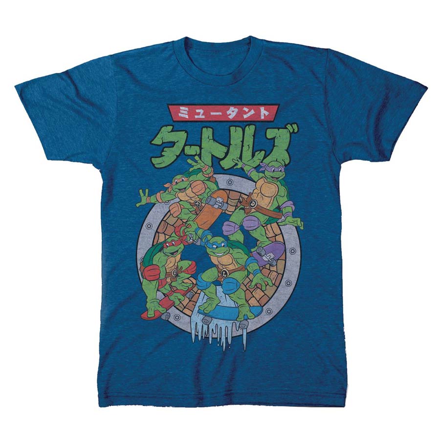 Teenage Mutant Ninja Turtles Japanese Logo Royal Heather T-Shirt Large