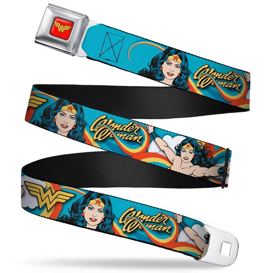DC Comics Seatbelt-Style Belt 24-38 Inches - Wonder Woman With Symbol And Rainbows