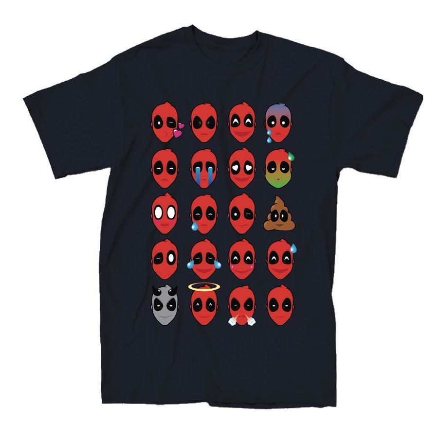 Marvel Deadpool Emojis Navy T-Shirt Large