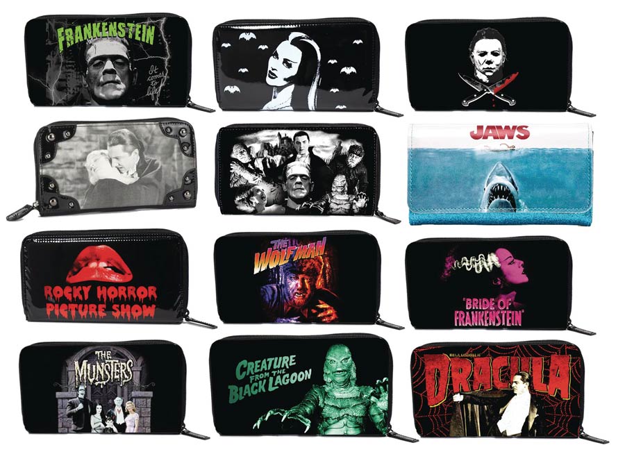 Classic Horror Womens Zip-Around Wallet 12-Piece Assortment Case