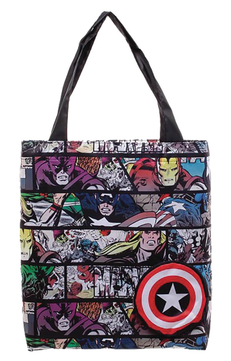 Marvel Comic Print & Captain Amercia Shield Packable Tote Bag