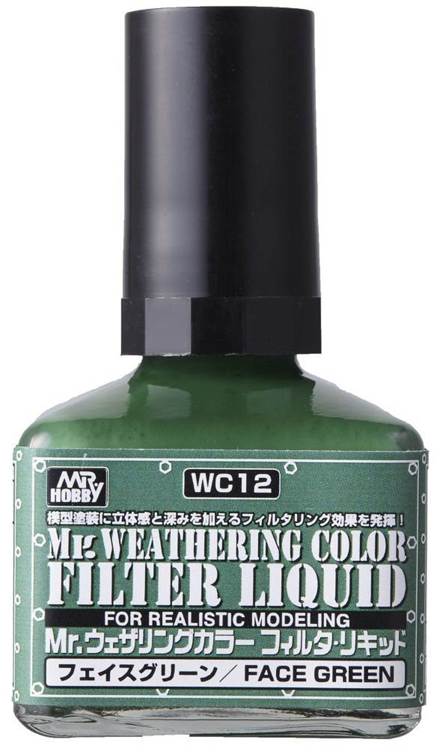 Mr. Weathering Color Paint -  Box Of 6 Units - WC12 Filter Liquid Face Green Bottle