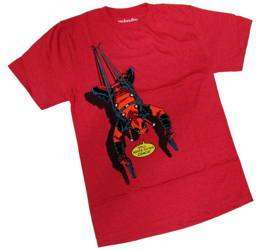 Deadpool Beats Flying Red Mens T-Shirt Large