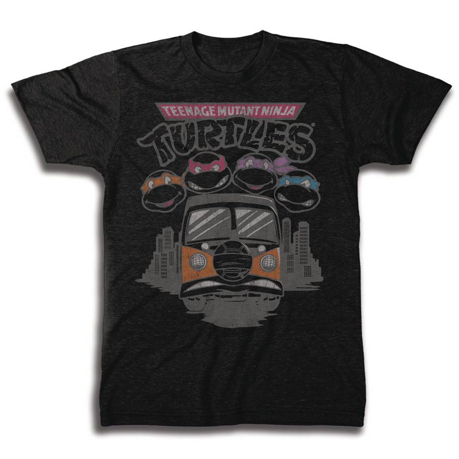 Teenage Mutant Ninja Turtles Heads And Turtle Van Charcoal Heather T-Shirt Large