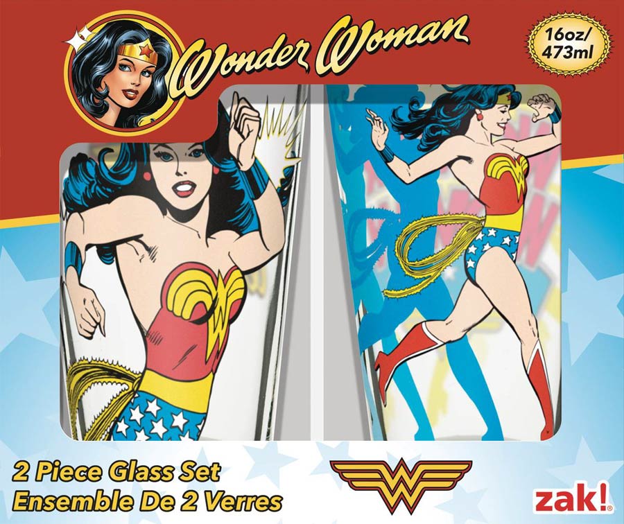 Wonder Woman Classic 16-Ounce Glass Tumbler 2-Piece Window Box Set