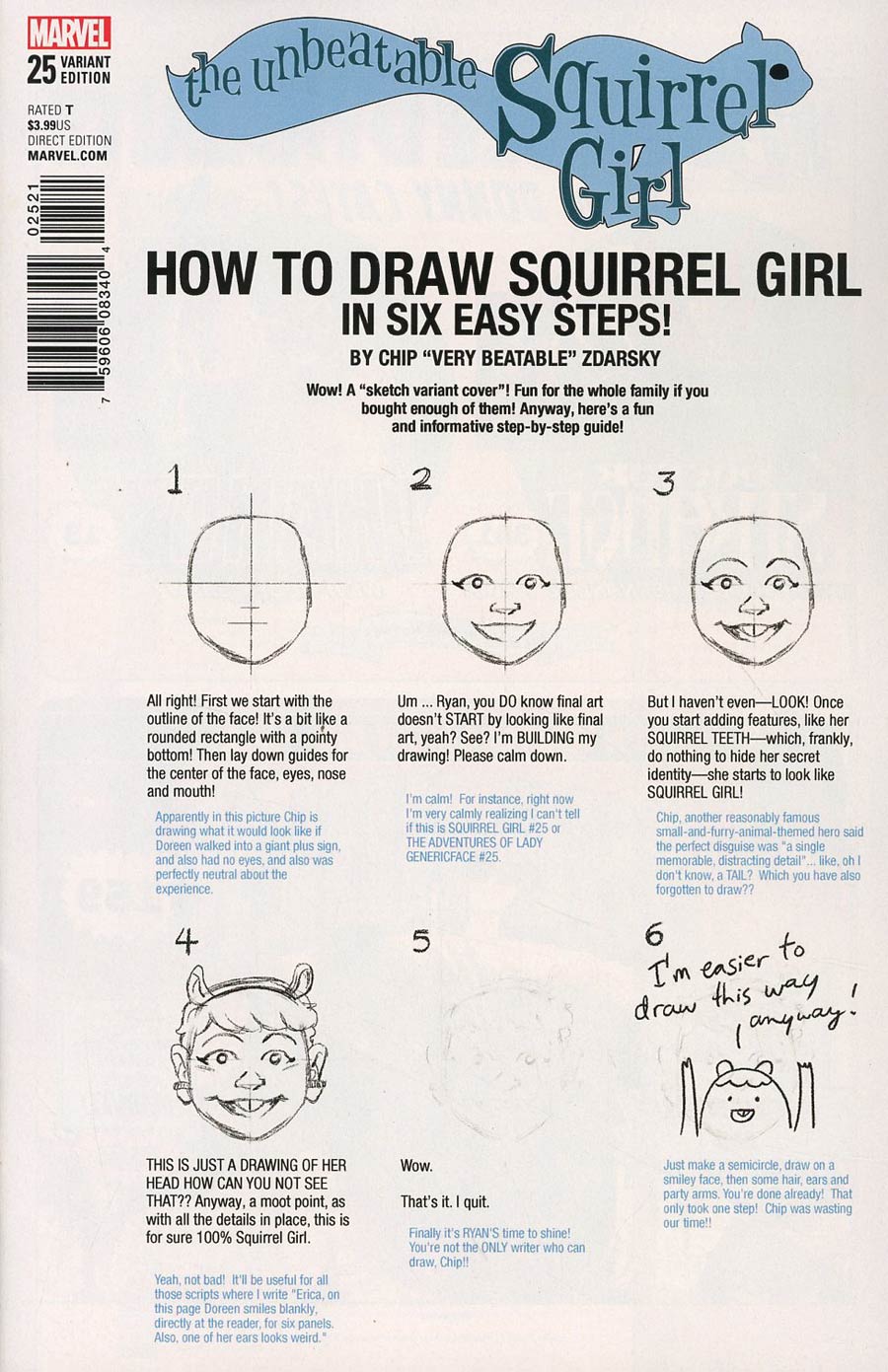 Unbeatable Squirrel Girl Vol 2 #25 Cover B Variant Chip Zdarsky How-To-Draw Cover