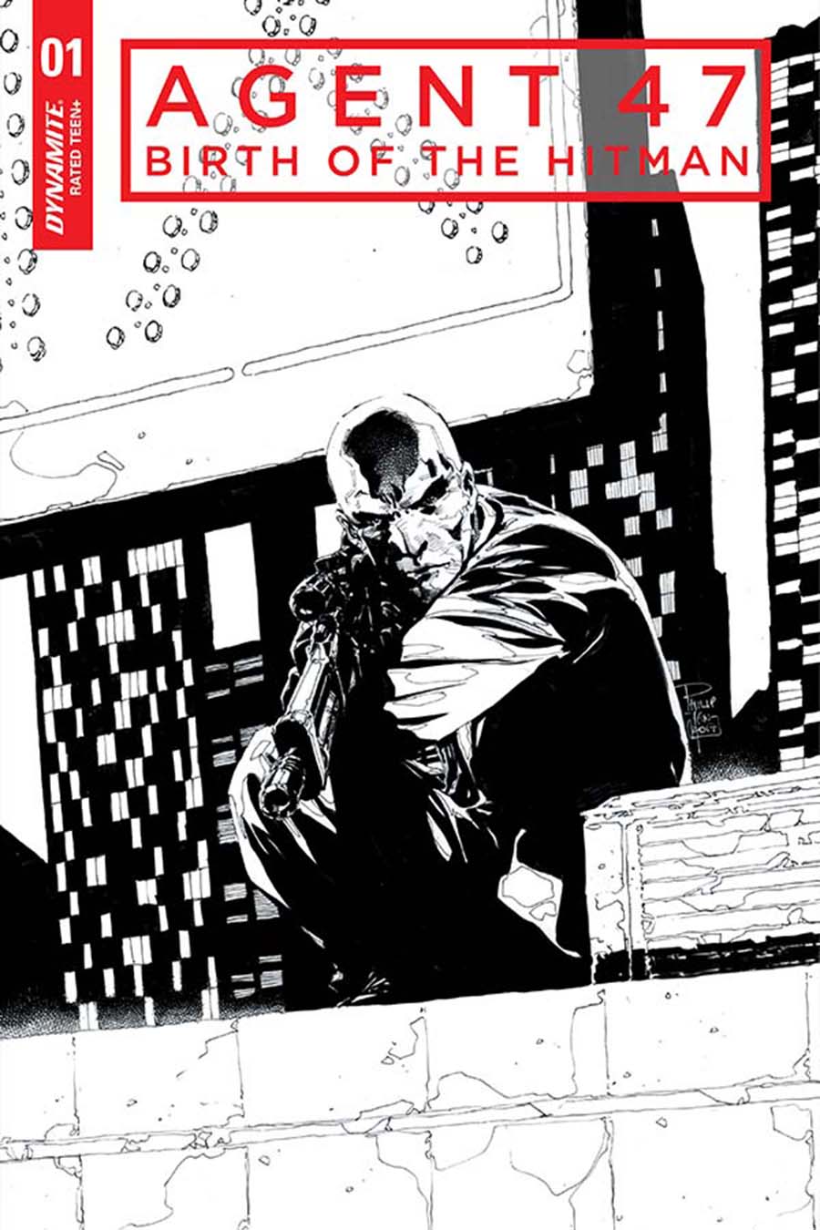 Agent 47 Birth Of The Hitman #1 Cover E Incentive Philip Tan Black & White Cover