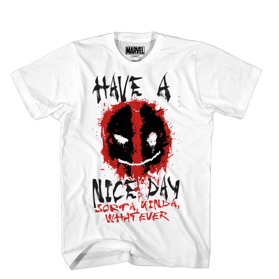 Deadpool Smiley White T-Shirt Large