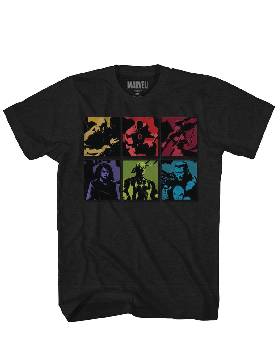 Marvel Defender Squares Previews Exclusive Black Heather T-Shirt Large