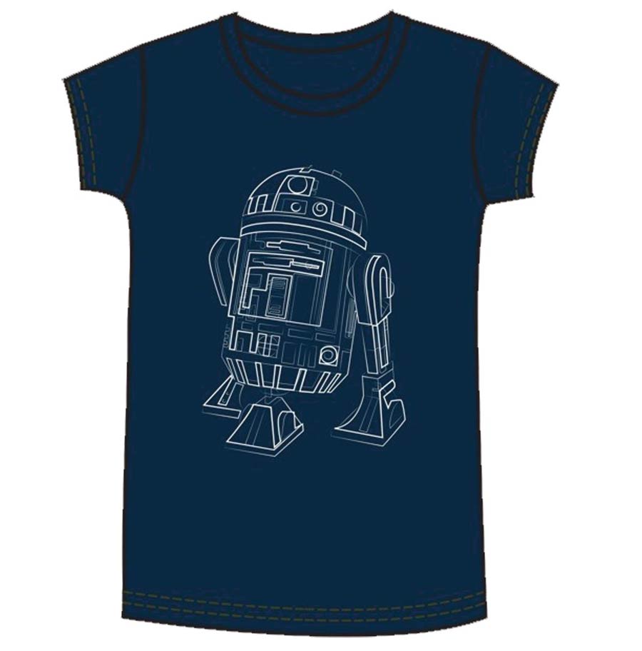 Star Wars R2-D2 Line Art Womens Navy T-Shirt Large