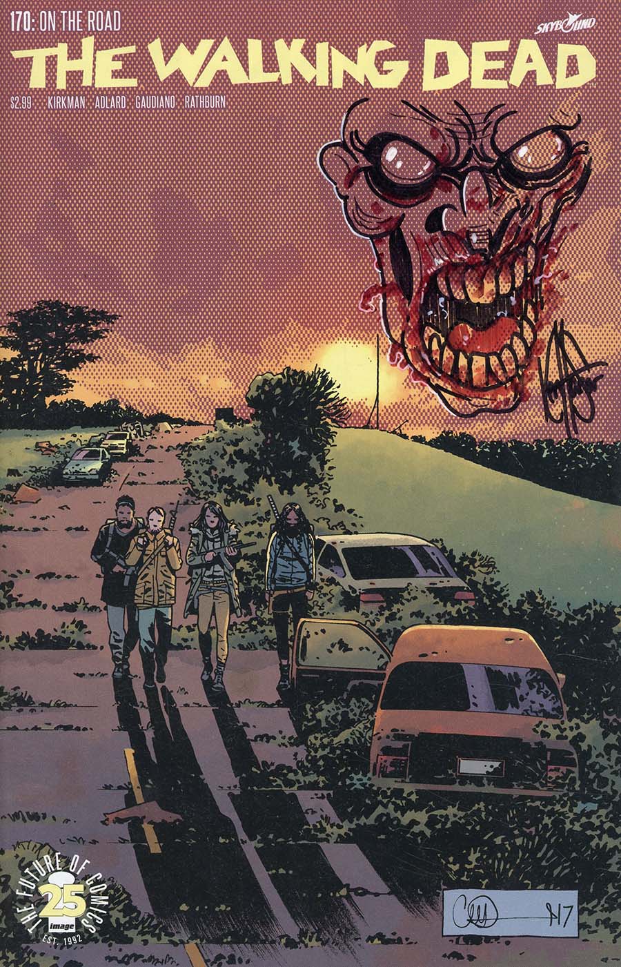 Walking Dead #170 Cover B DF Signed & Remarked With A Zombie Head Sketch By Ken Haeser