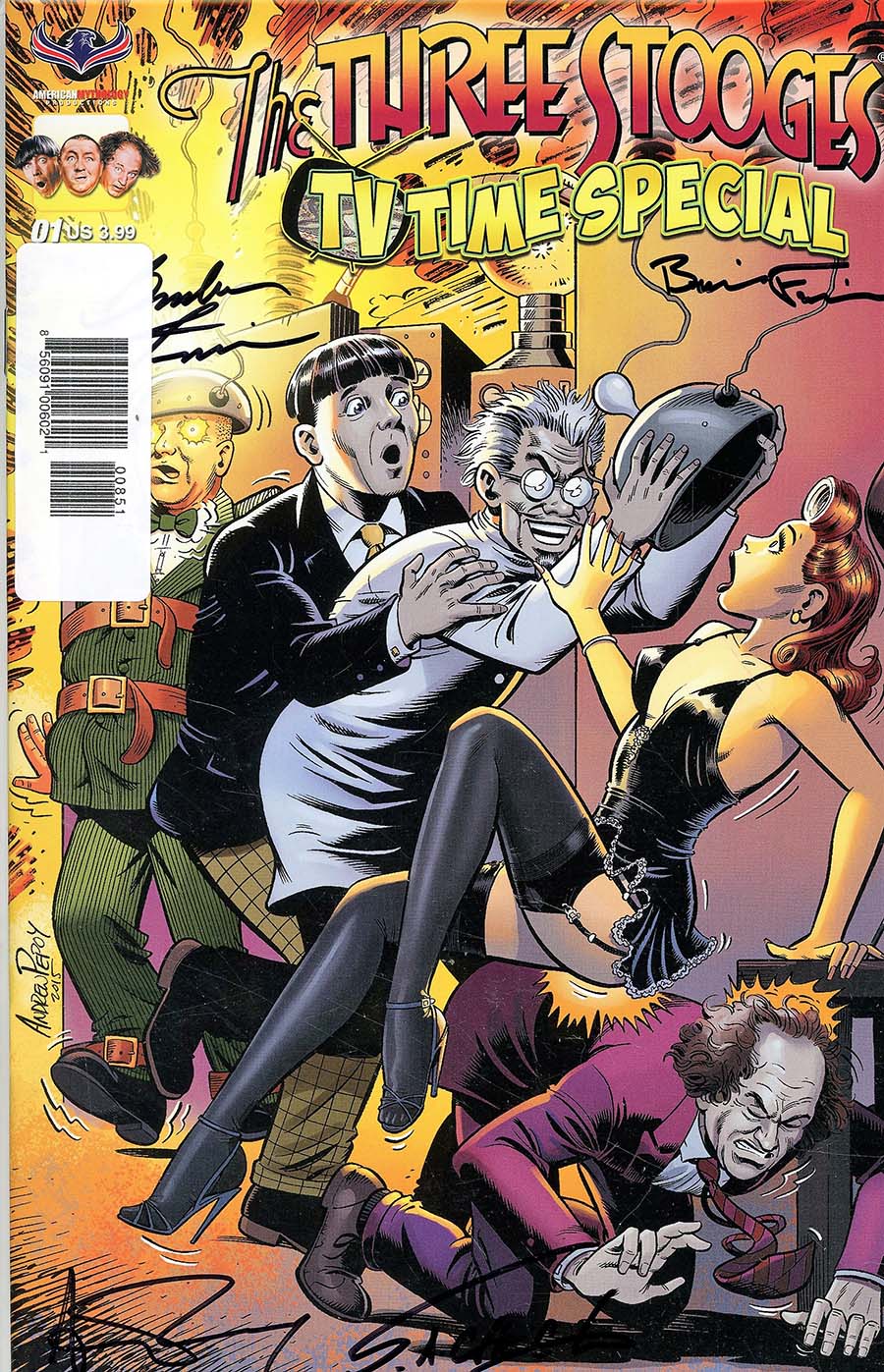 Three Stooges TV Time Cover F Variant Andrew Pepoy Classic Chaos Cover Signed By Creators