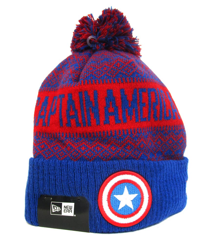 Captain America Wintery Pom 2 Blue Knit Hat