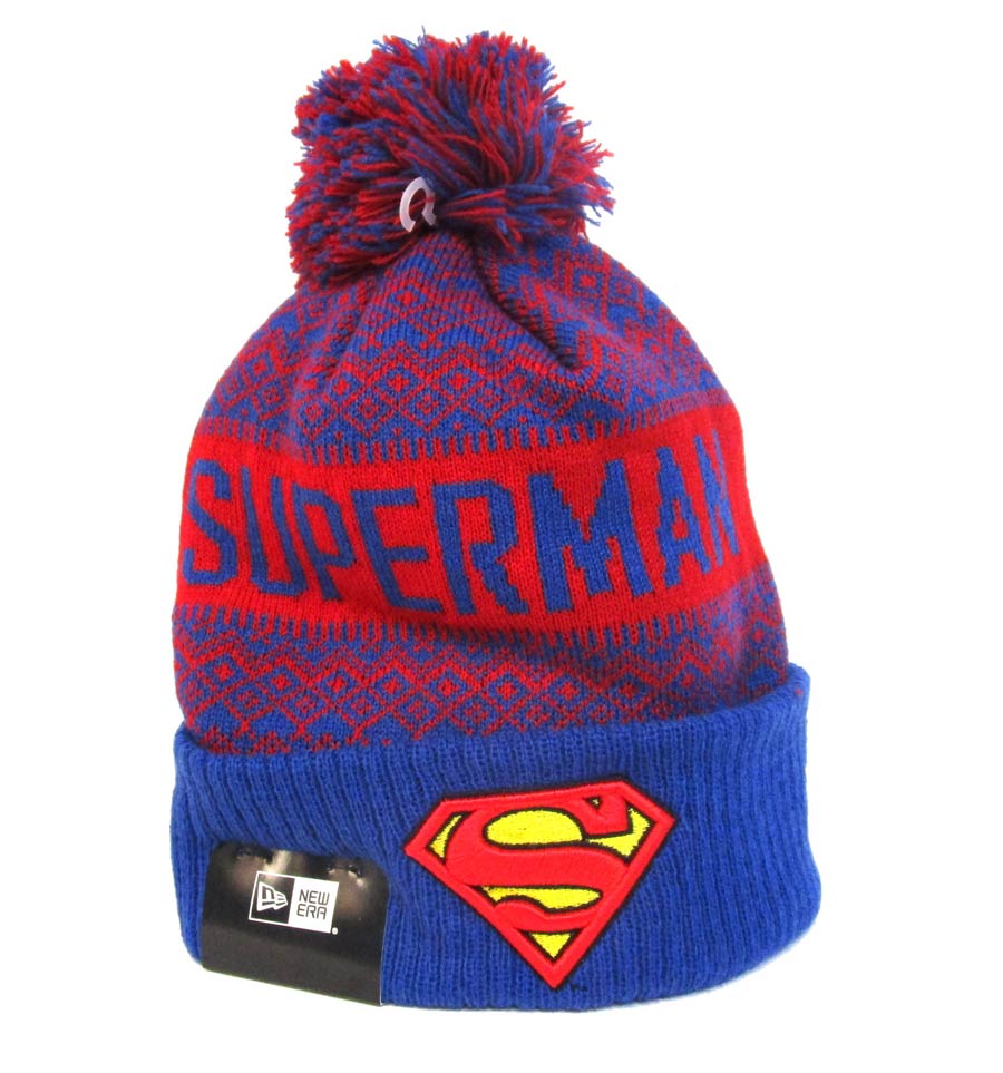 Superman Wintery Pom 2 Blue Knit Hat
