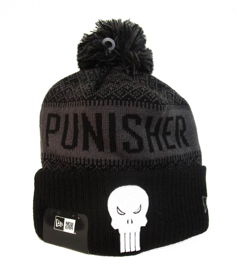 Punisher Wintery Pom 2 Grey Knit Hat