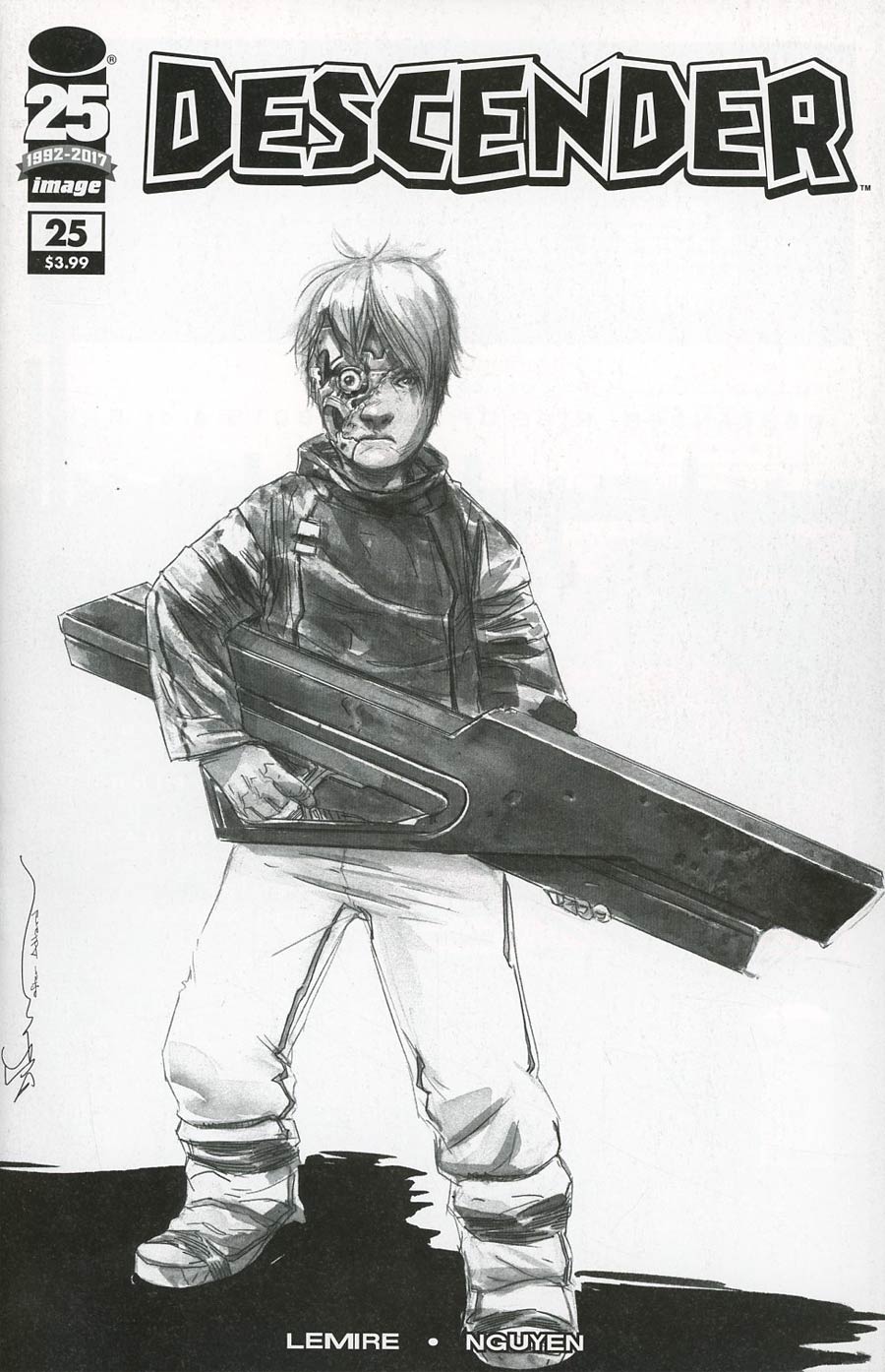 Descender #25 Cover D Variant Dustin Nguyen Walking Dead 104 Tribute Black & White Cover