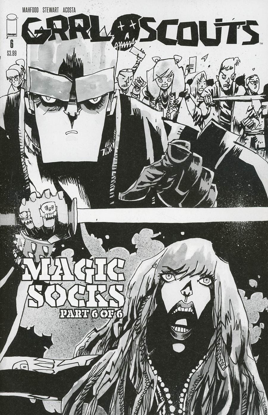 Grrl Scouts Magic Socks #6 Cover D Variant Jim Mahfood Walking Dead 158 Tribute Black & White Cover