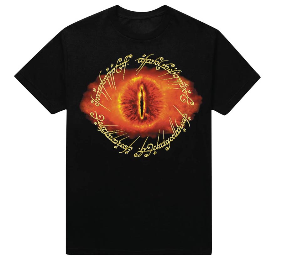Lord Of The Rings Eye Of Sauron One Ring Inscription Previews Exclusive Black T-Shirt Large