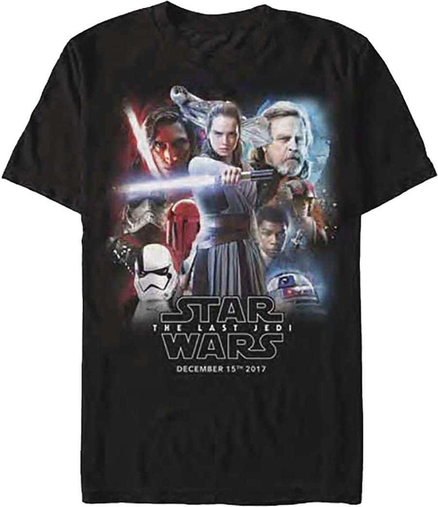 Star Wars Episode VIII The Last Jedi Release Date Poster Black T-Shirt Large