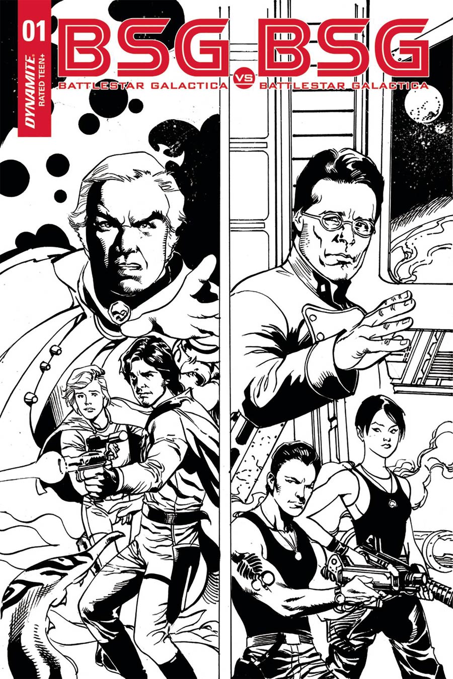 Battlestar Galactica vs Battlestar Galactica #1 Cover K Incentive Roberto Castro Adama Split Black & White Cover