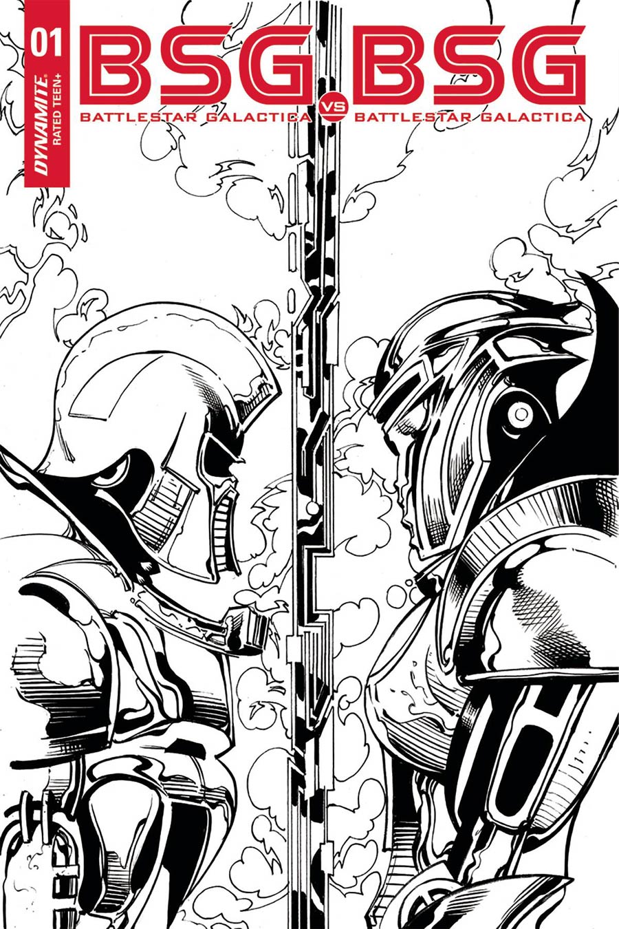 Battlestar Galactica vs Battlestar Galactica #1 Cover M Incentive Roberto Castro Cylon Split Profile Black & White Cover