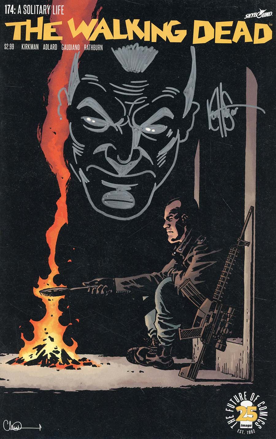 Walking Dead #174 Cover B DF Signed & Remarked With A Negan Head Sketch By Ken Haeser