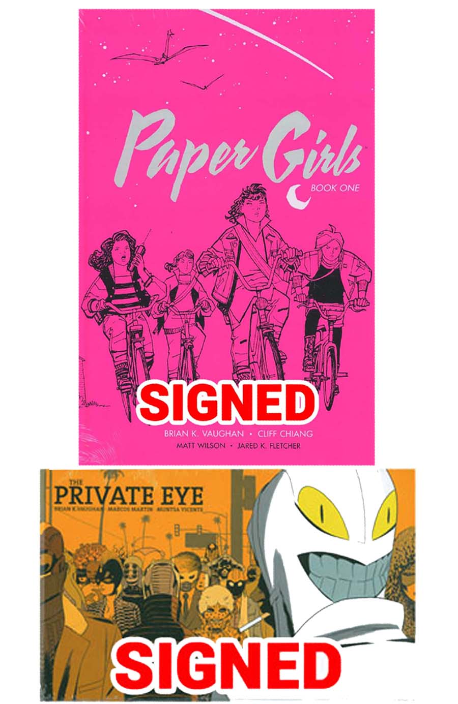 Paper Girls Deluxe Edition Vol 1 HC Signed PLUS Private Eye Deluxe Edition HC Bookplate Signed Special Combo Pack