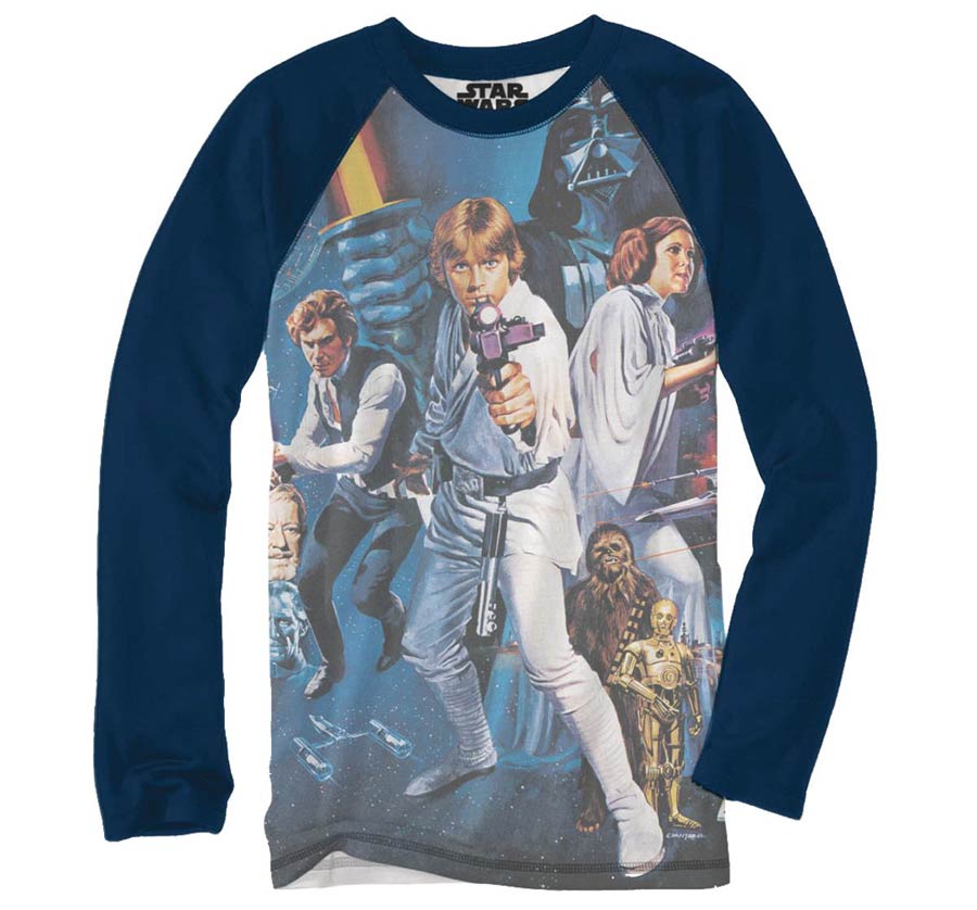 Star Wars Jumbo Poster Navy Long Sleeve Shirt Large