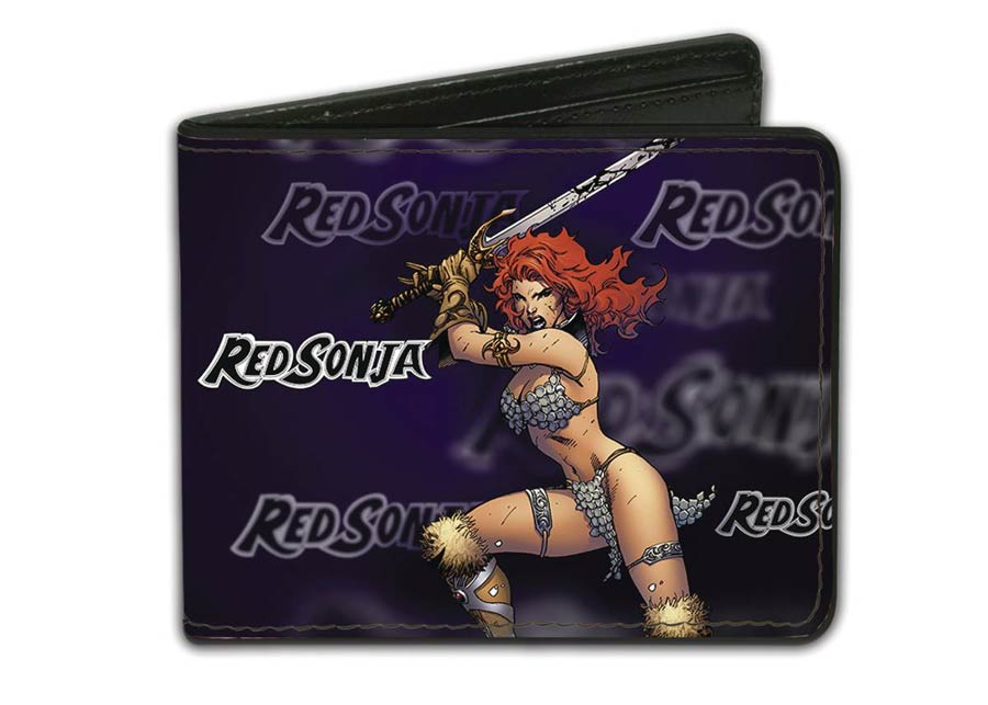 Red Sonja Sword In Action Pose & Logo Bi-Fold Wallet