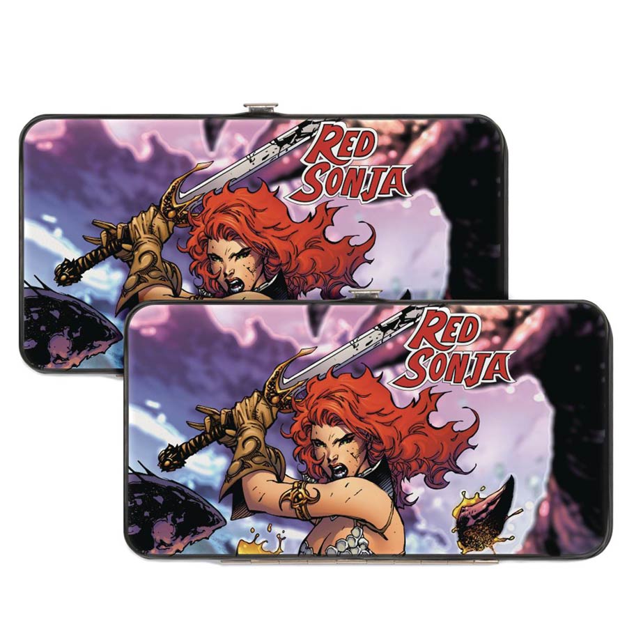 Red Sonja Sword In Action Pose Purple Hinge Wallet