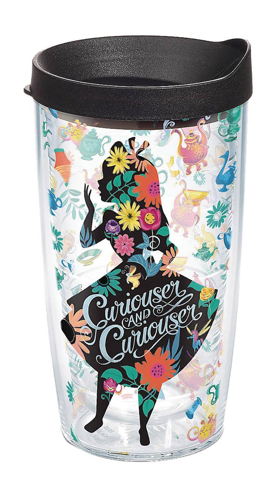 Alice In Wonderland Curiouser And Curiouser 16-Ounce Tumbler With Black Lid