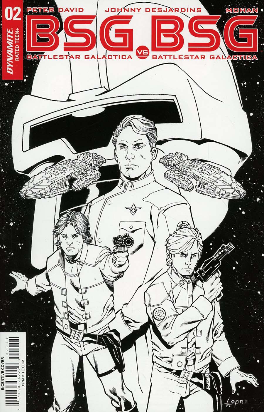 Battlestar Galactica vs Battlestar Galactica #2 Cover E Incentive Aaron Lopresti Black & White Cover