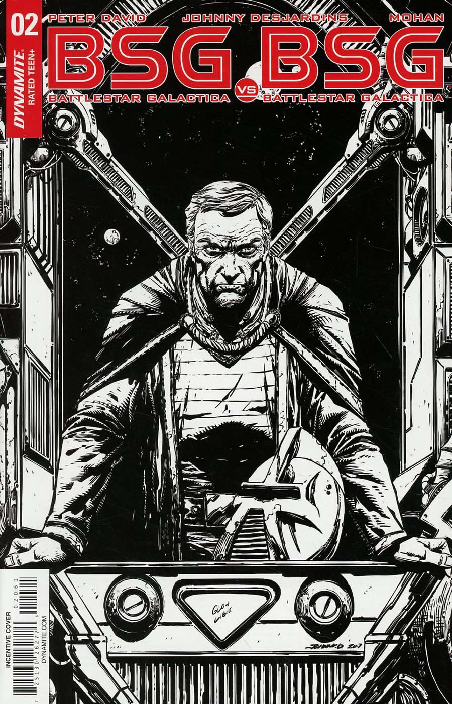 Battlestar Galactica vs Battlestar Galactica #2 Cover F Incentive Johnny Desjardins Black & White Cover