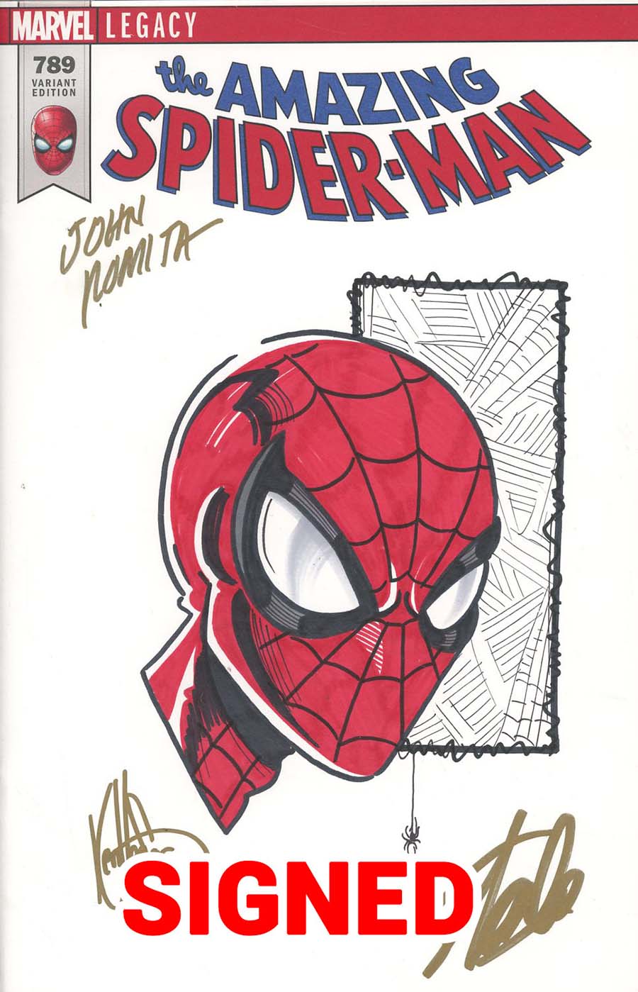 Amazing Spider-Man Vol 4 #789 Cover I DF Remarked With A Ken Haeser Sketch & Signed By Stan Lee & John Romita Sr (Marvel Legacy Tie-In)