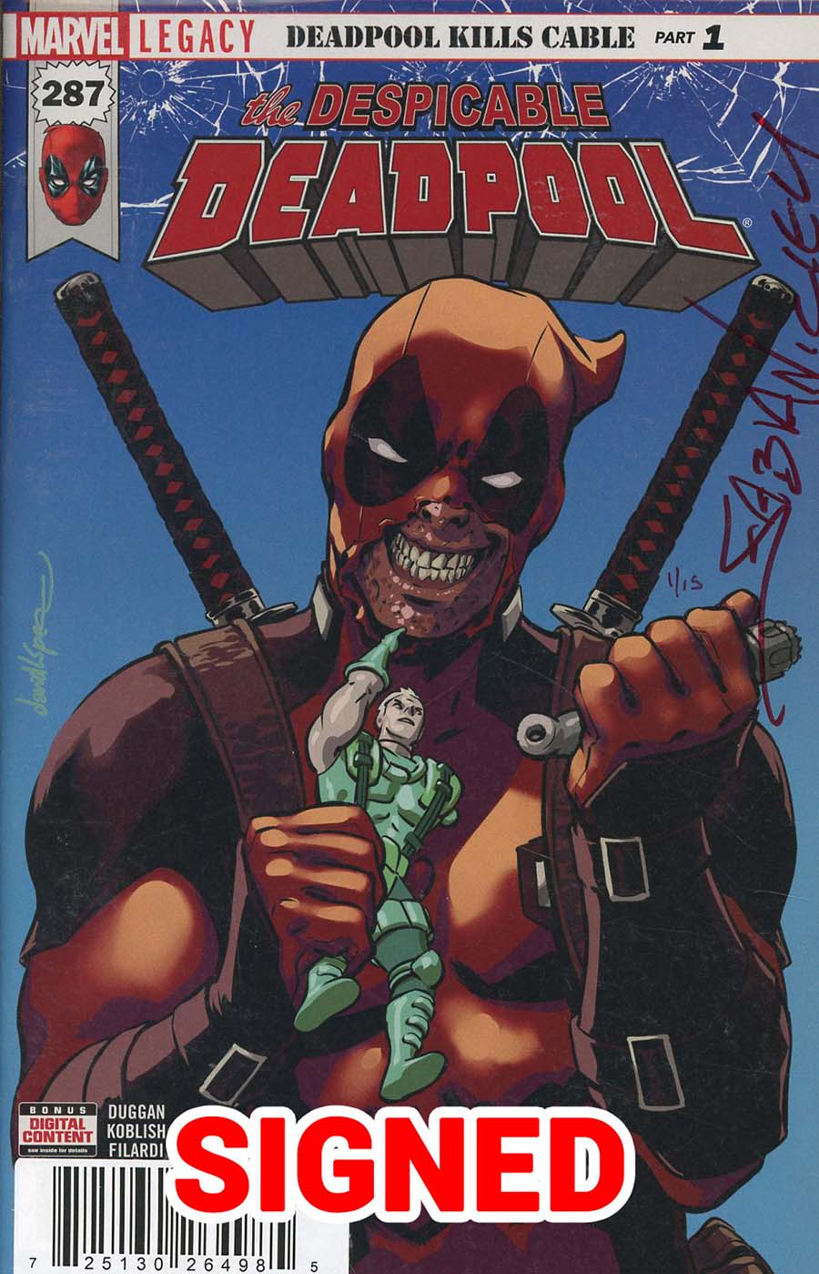 Despicable Deadpool #287 Cover I DF Blood Red Signature Series Signed By Fabian Nicieza