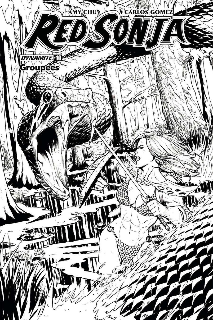 Red Sonja Vol 7 #10 Cover J Groupees Exclusive Craig Cermak Black & White Variant Cover