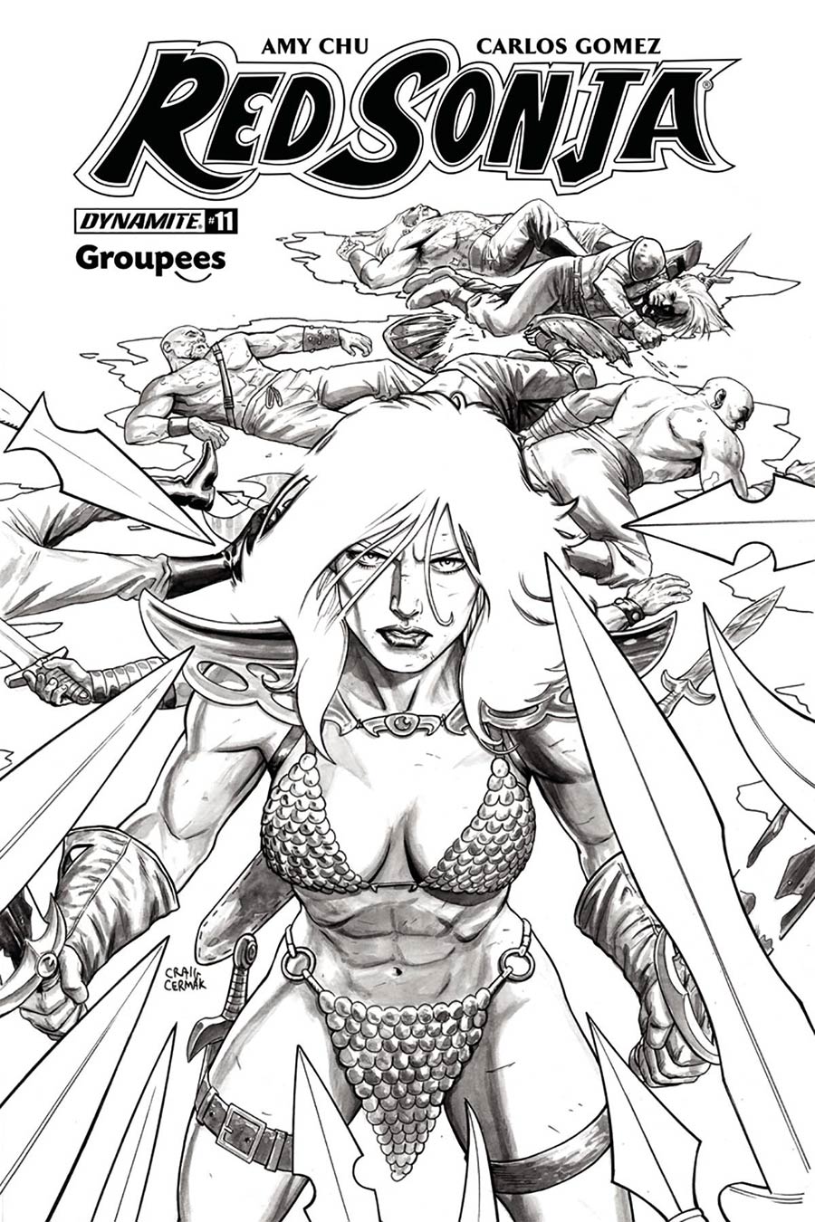 Red Sonja Vol 7 #11 Cover J Groupees Exclusive Craig Cermak Black & White Variant Cover