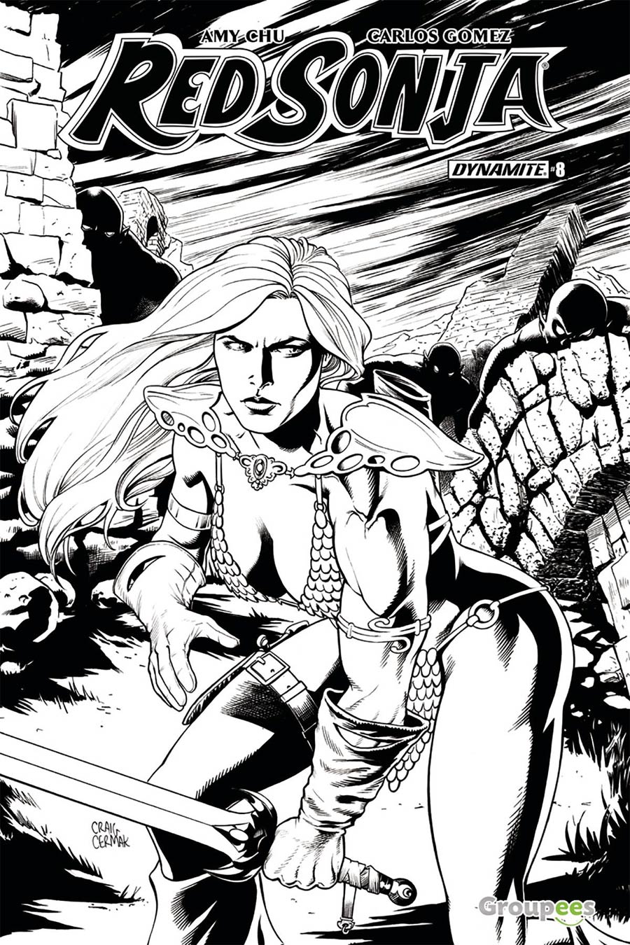 Red Sonja Vol 7 #8 Cover J Groupees Exclusive Craig Cermak Black & White Variant Cover