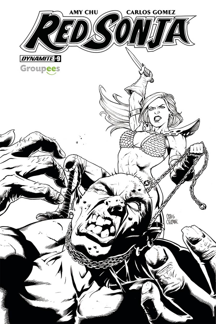 Red Sonja Vol 7 #9 Cover J Groupees Exclusive Craig Cermak Black & White Variant Cover