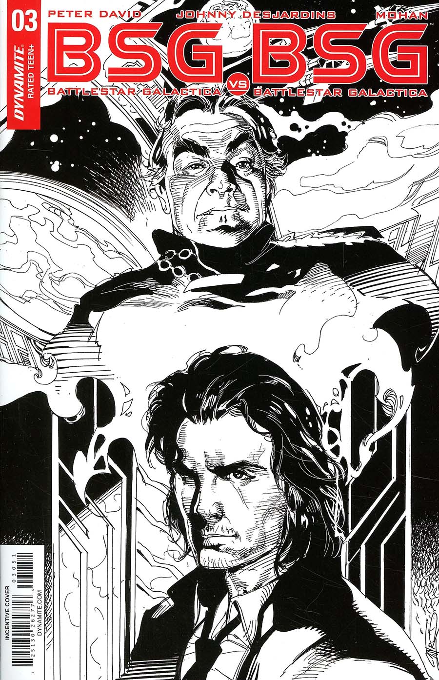 Battlestar Galactica vs Battlestar Galactica #3 Cover E Incentive Roberto Castro Black & White Cover