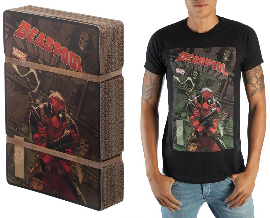 Marvel Deadpool Corrugate Boxed Black T-Shirt Large