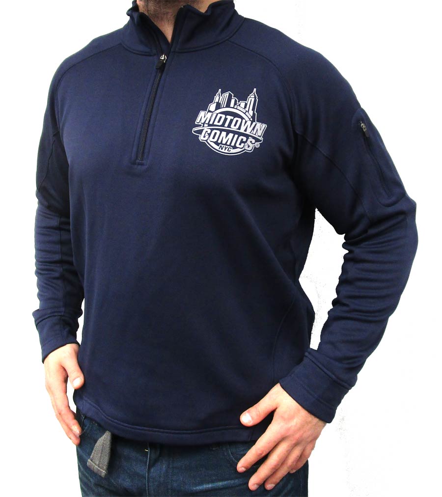 Midtown Comics Silver Logo Navy Mens Sport-Tek Pullover Large